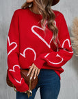Valentine's Day Heart Dropped Shoulder Long Sleeve Sweater
