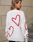 Valentine's Day Heart Dropped Shoulder Long Sleeve Sweater