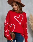 Valentine's Day Heart Dropped Shoulder Long Sleeve Sweater