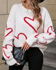 Valentine's Day Heart Dropped Shoulder Long Sleeve Sweater