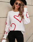 Valentine's Day Heart Dropped Shoulder Long Sleeve Sweater