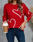 Valentine's Day Heart Dropped Shoulder Long Sleeve Sweater