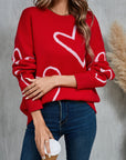 Valentine's Day Heart Dropped Shoulder Long Sleeve Sweater
