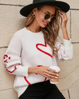Valentine's Day Heart Dropped Shoulder Long Sleeve Sweater