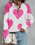 Angel Wings Contrast Heart Dropped Shoulder Long Sleeve Sweater