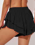 Black Layered Mid-Rise Waist Active Short