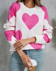 Angel Wings Contrast Heart Dropped Shoulder Long Sleeve Sweater