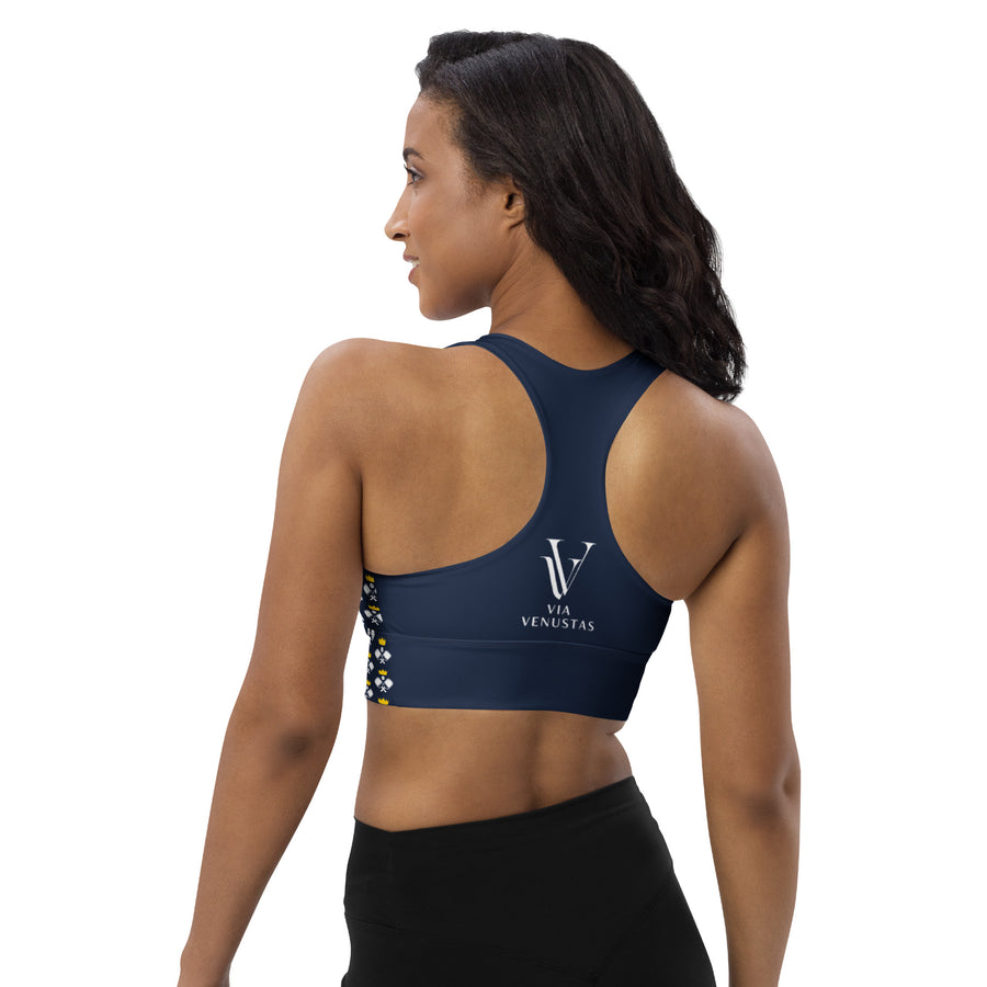 "Queen of the Pickleball Court" Longline Fitness Bra in Navy