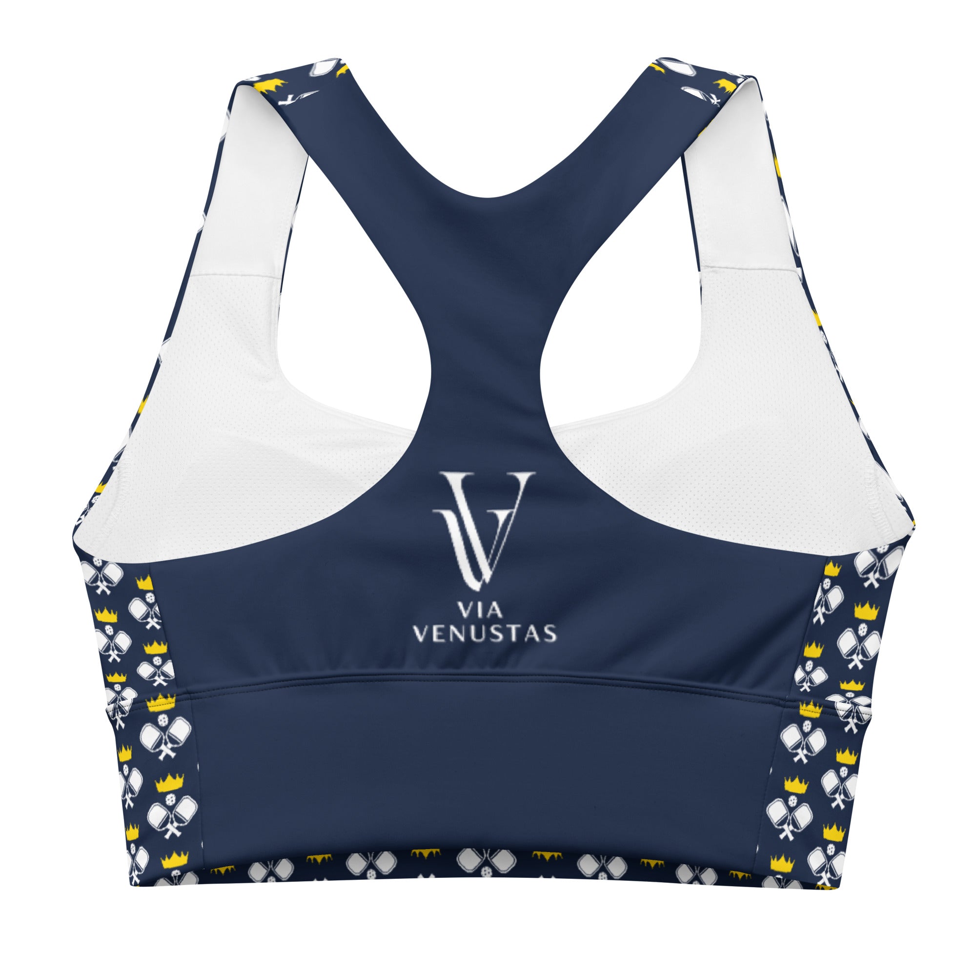 "Queen of the Pickleball Court" Longline Fitness Bra in Navy