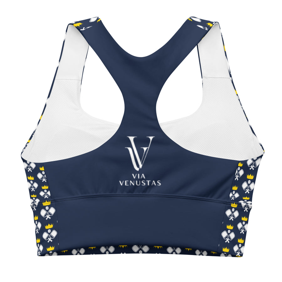 "Queen of the Pickleball Court" Longline Fitness Bra in Navy