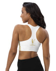 "Queen of the Pickleball Court" Longline Fitness Bra in White/Old Gold