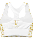 "Queen of the Pickleball Court" Longline Fitness Bra in White/Old Gold