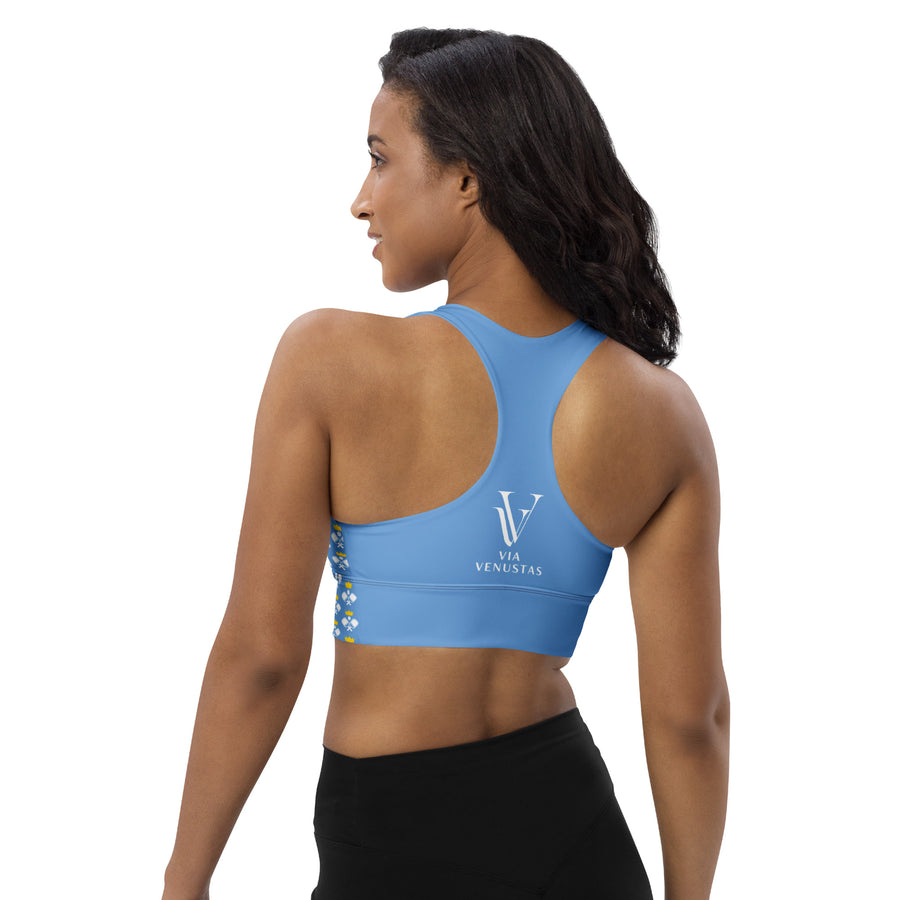 "Queen of the Pickleball Court" Longline Fitness Bra in Jordy Blue