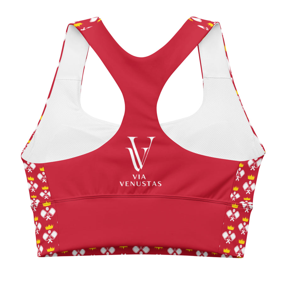 "Queen of the Pickleball Court" Longline Fitness Bra in Red