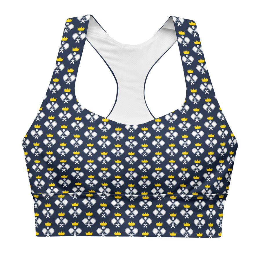 "Queen of the Pickleball Court" Longline Fitness Bra in Navy