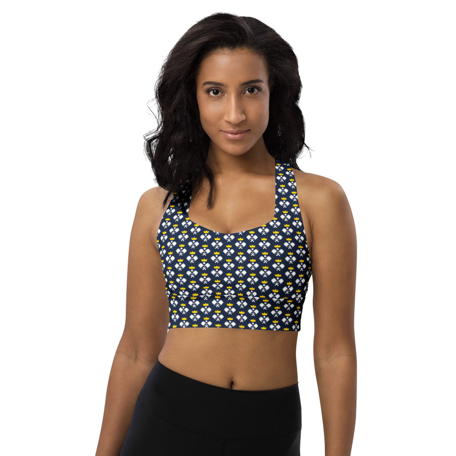 "Queen of the Pickleball Court" Longline Fitness Bra in Navy