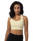 "Queen of the Pickleball Court" Longline Fitness Bra in White/Old Gold