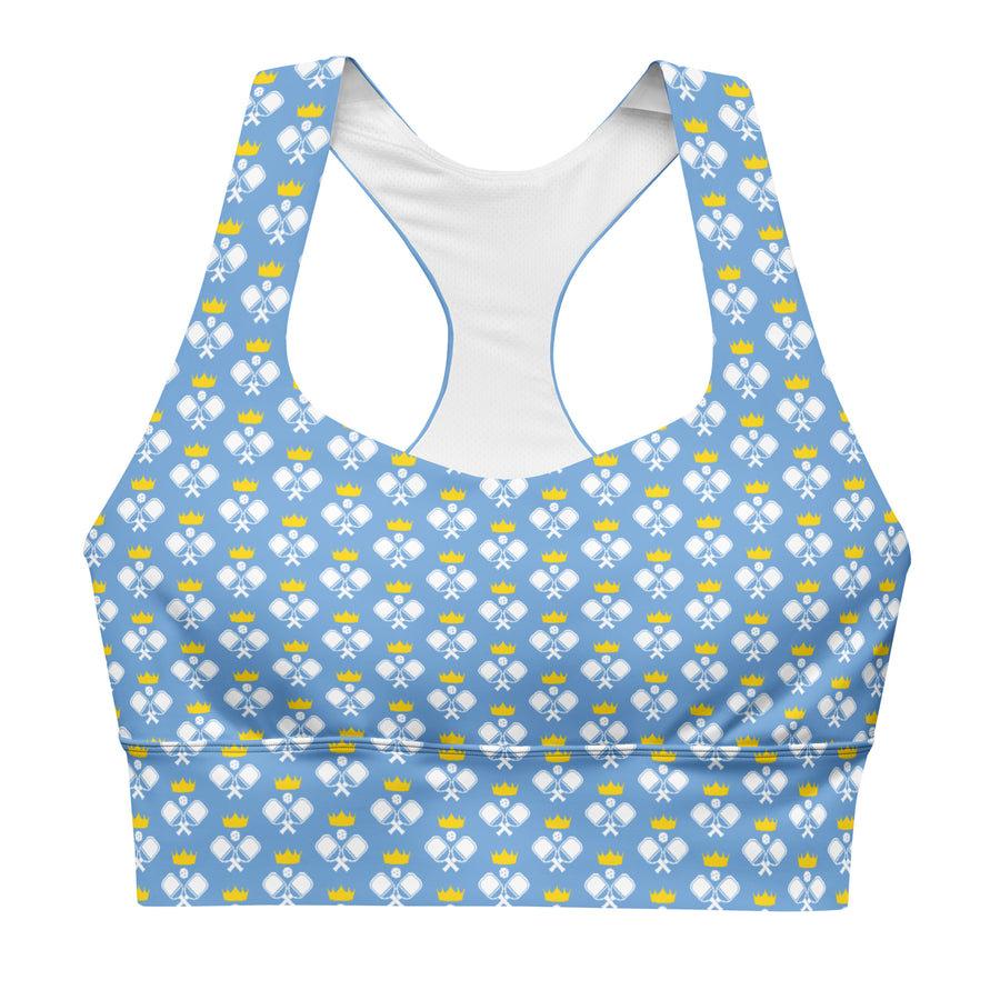 "Queen of the Pickleball Court" Longline Fitness Bra in Jordy Blue