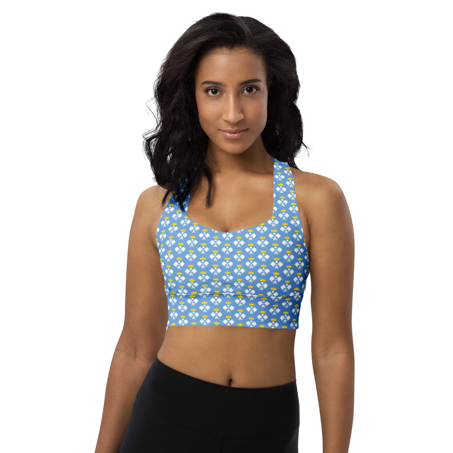 "Queen of the Pickleball Court" Longline Fitness Bra in Jordy Blue