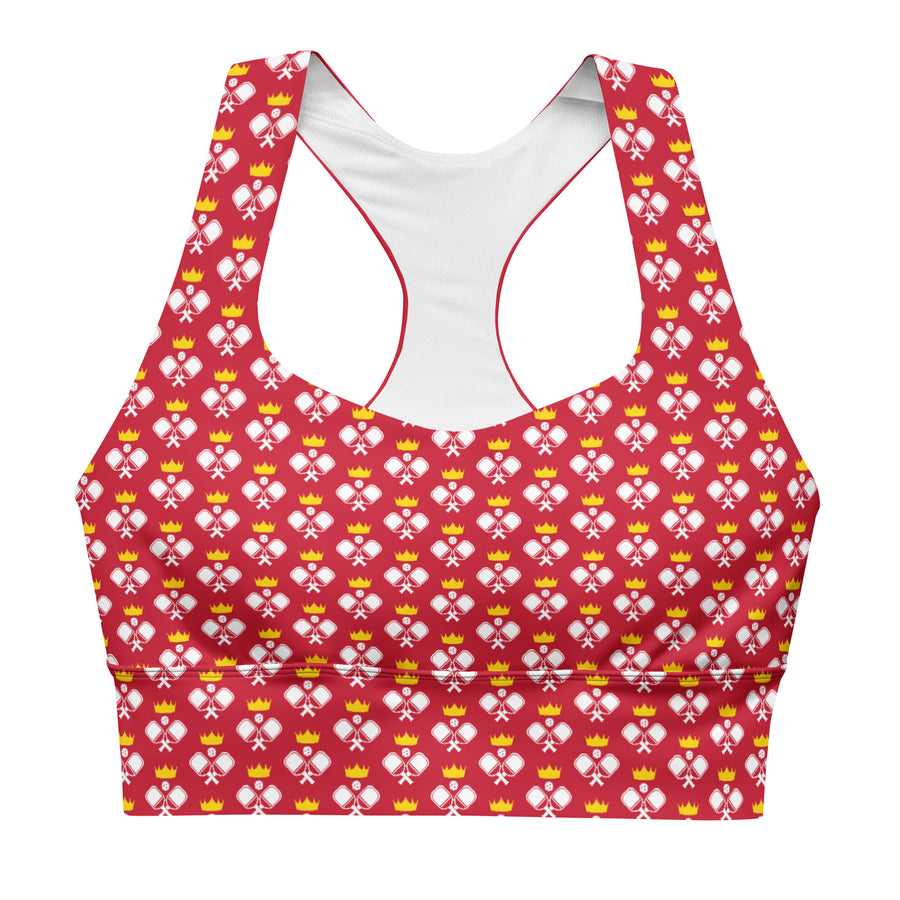 "Queen of the Pickleball Court" Longline Fitness Bra in Red