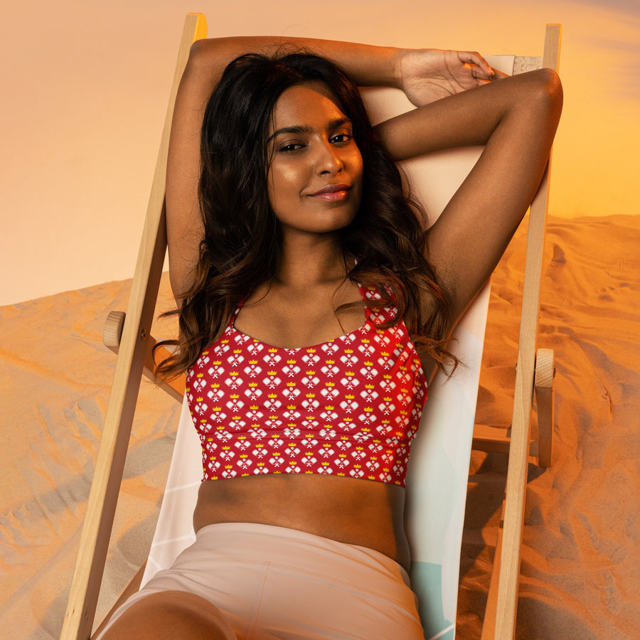 "Queen of the Pickleball Court" Longline Fitness Bra in Red