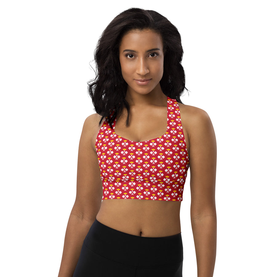 "Queen of the Pickleball Court" Longline Fitness Bra in Red