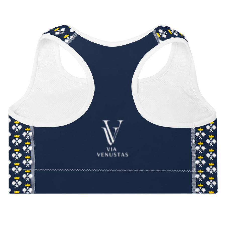 "Queen of the Pickleball Court" Fitness Bra in Navy