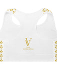 "Queen of the Pickleball Court" Fitness Bra in White/Old Gold