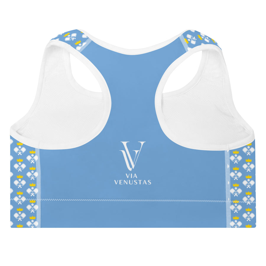 "Queen of the Pickleball Court" Fitness Bra in Jordy Blue