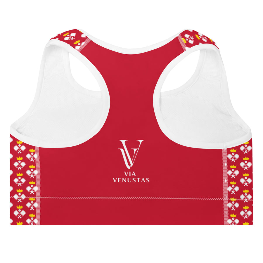 "Queen of the Pickleball Court" Fitness Bra in Red