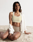 "Queen of the Pickleball Court" Fitness Bra in White/Old Gold