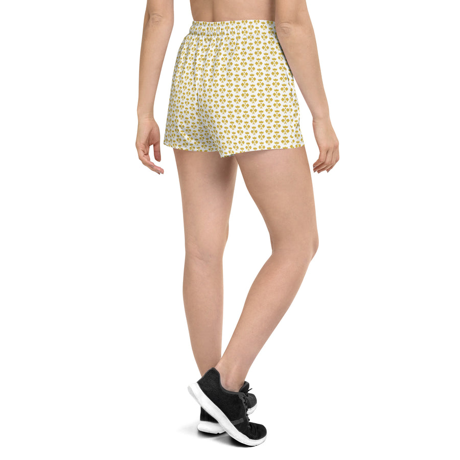 "Queen of the Pickleball Court" Athletic Shorts in White/Old Gold