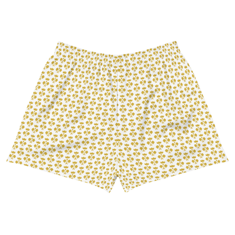 "Queen of the Pickleball Court" Athletic Shorts in White/Old Gold