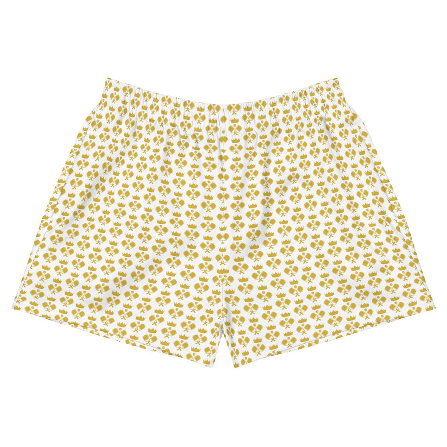 "Queen of the Pickleball Court" Athletic Shorts in White/Old Gold