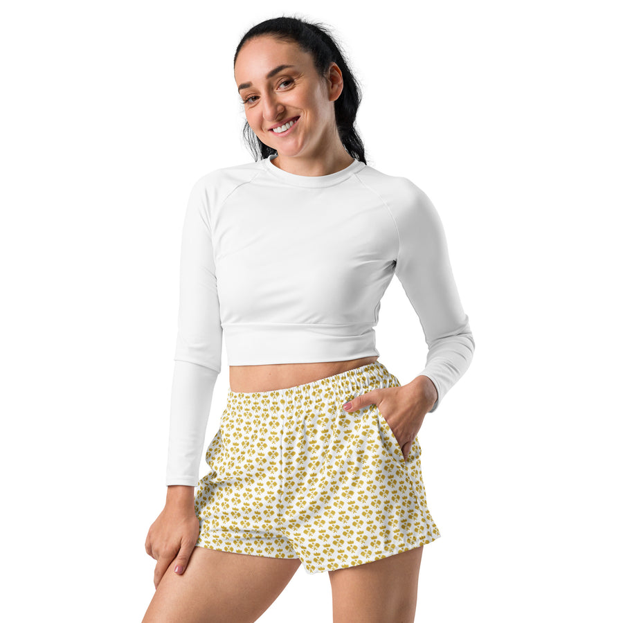 "Queen of the Pickleball Court" Athletic Shorts in White/Old Gold