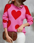 Angel Wings Contrast Heart Dropped Shoulder Long Sleeve Sweater