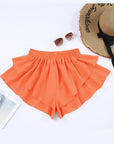 Red Orange Layered Mid-Rise Waist Active Shorts