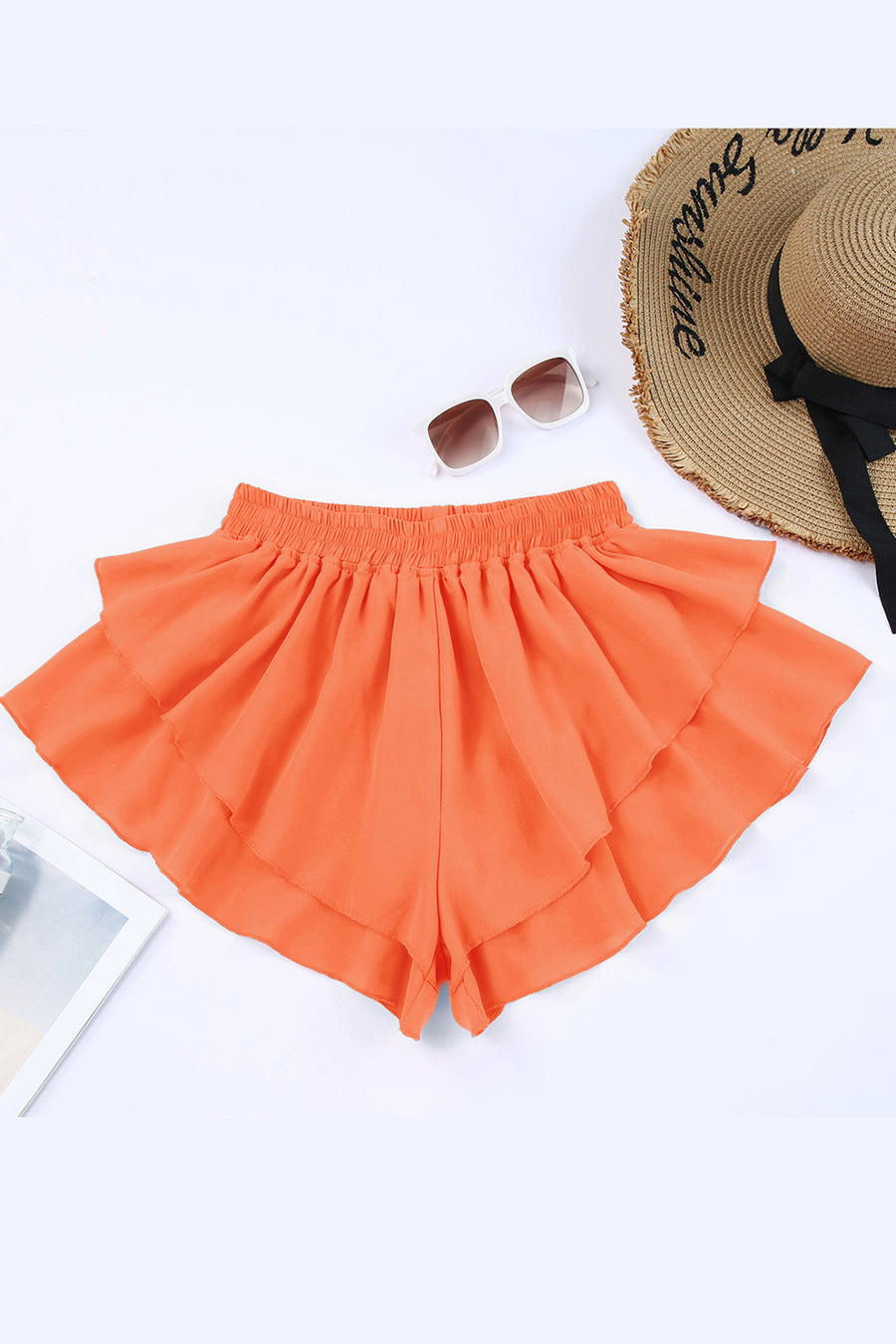 Red Orange Layered Mid-Rise Waist Active Shorts