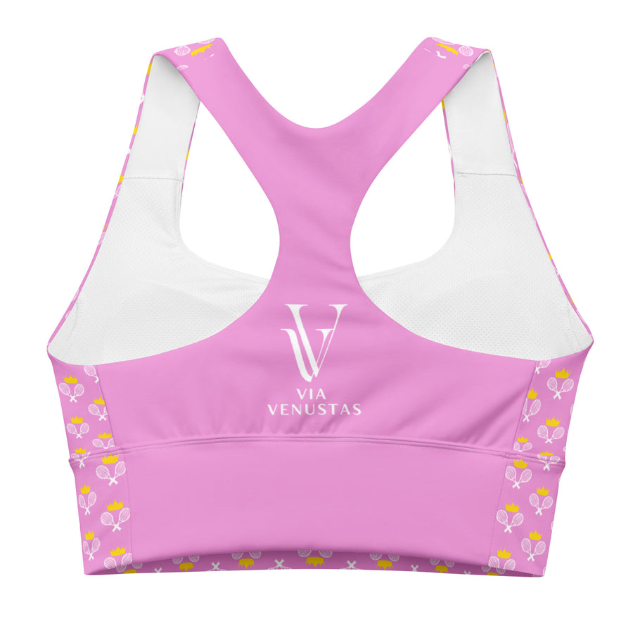 Via Venustas - "Queen of the Court" Longline Fitness Bra in Lavender Rose/White, Fitness Bra