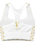 Via Venustas - "Queen of the Court" Longline Fitness Bra in White/Old Gold, Fitness Bra