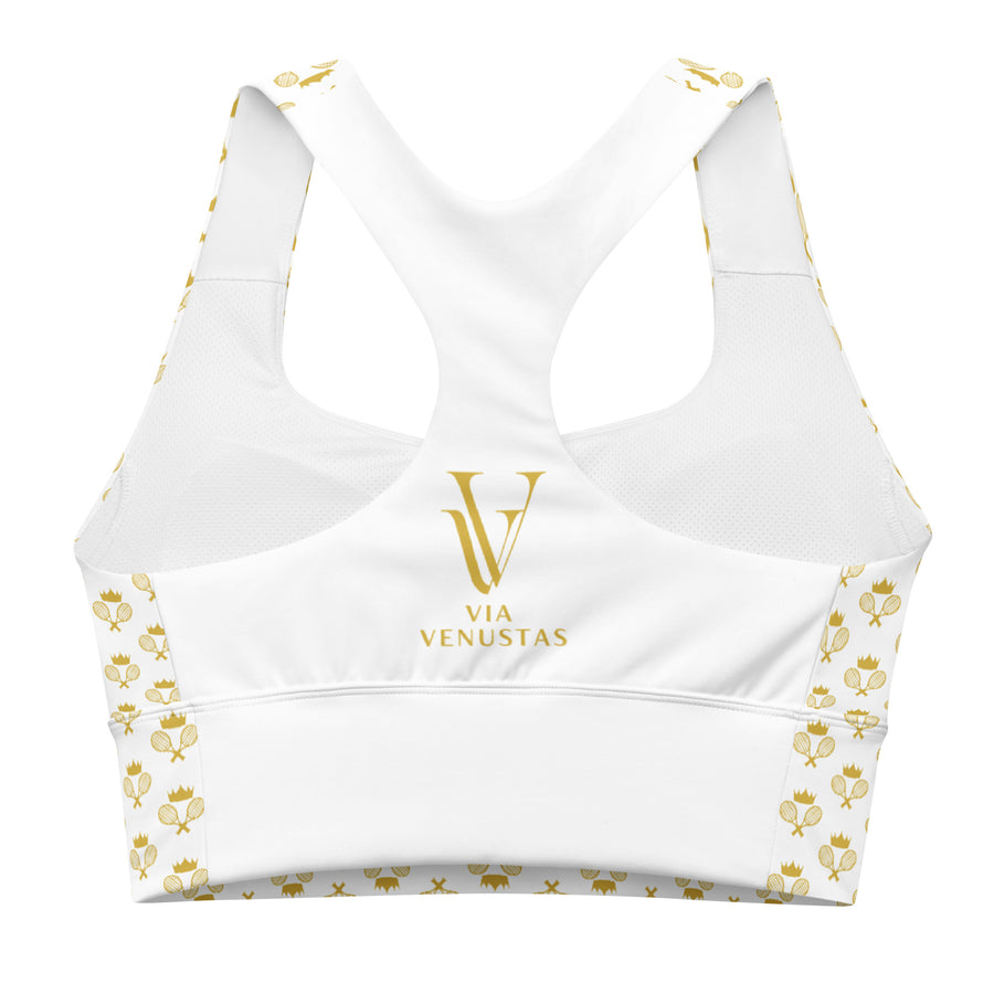 Via Venustas - "Queen of the Court" Longline Fitness Bra in White/Old Gold, Fitness Bra