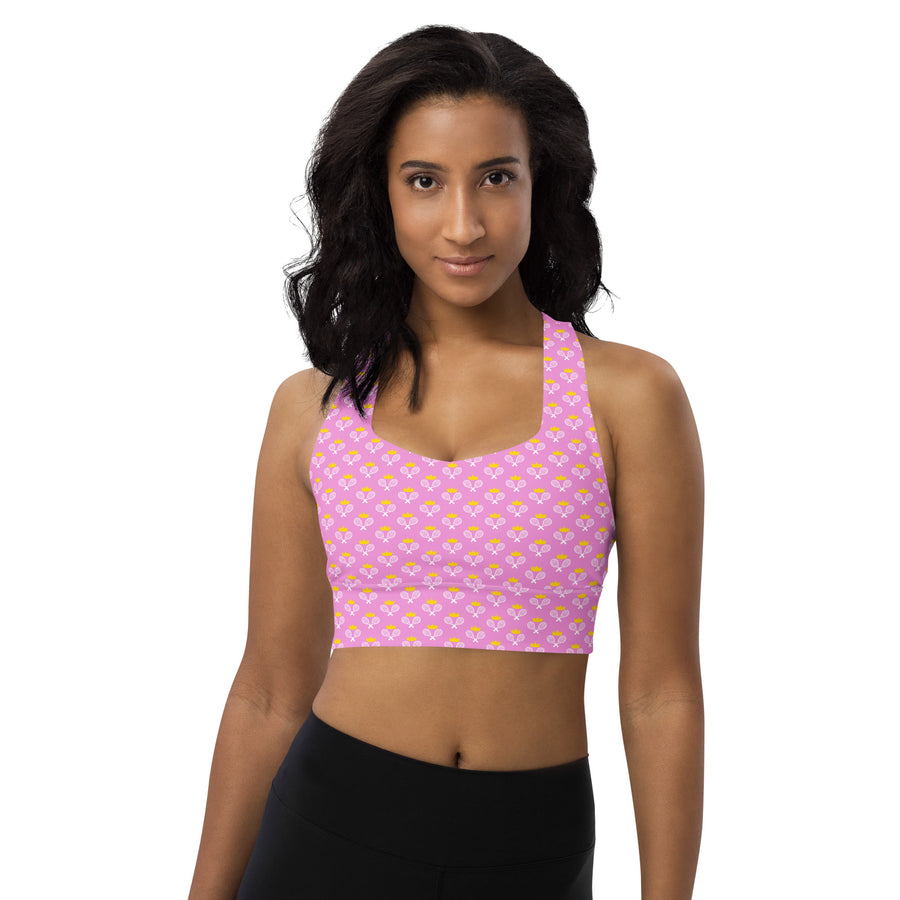 Via Venustas - "Queen of the Court" Longline Fitness Bra in Lavender Rose/White, Fitness Bra