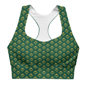 Via Venustas - Queen of the Court Longline Fitness Bra in British Racing Green/Old Gold, Fitness Bra, XS