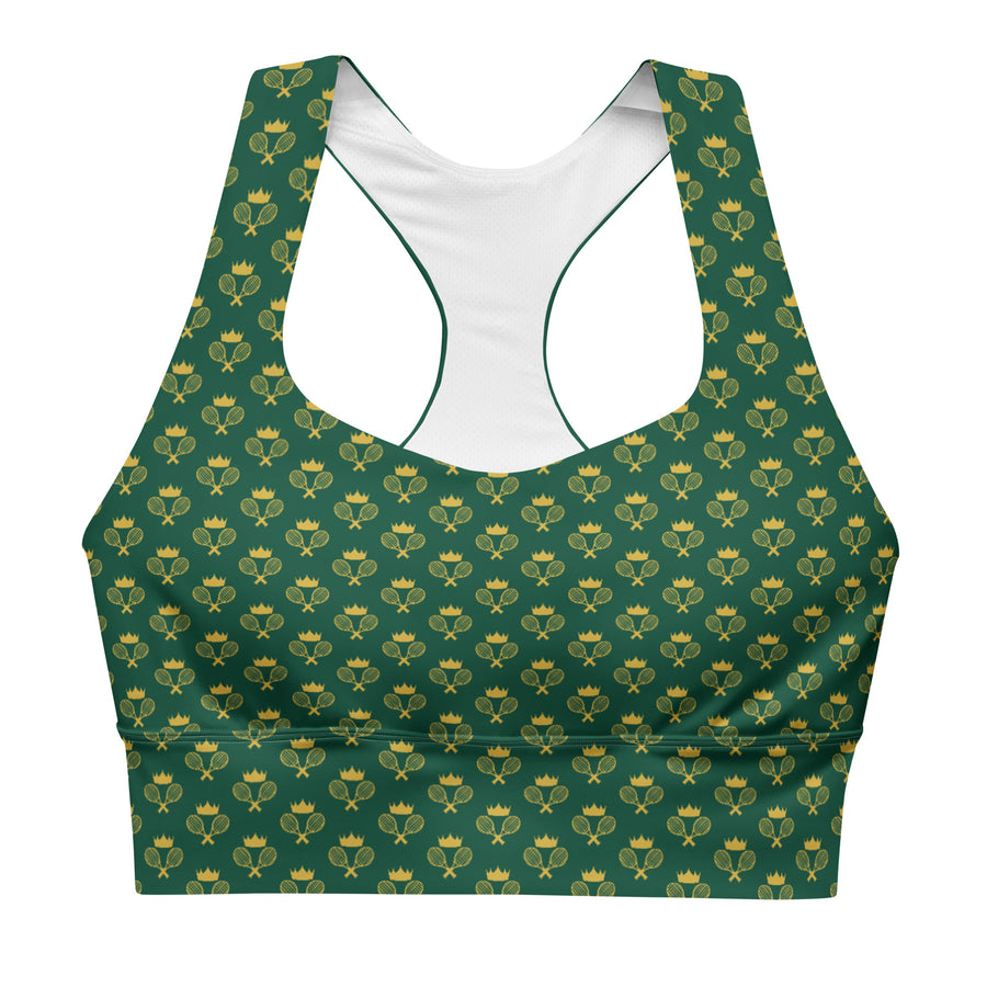 Via Venustas - Queen of the Court Longline Fitness Bra in British Racing Green/Old Gold, Fitness Bra, XS