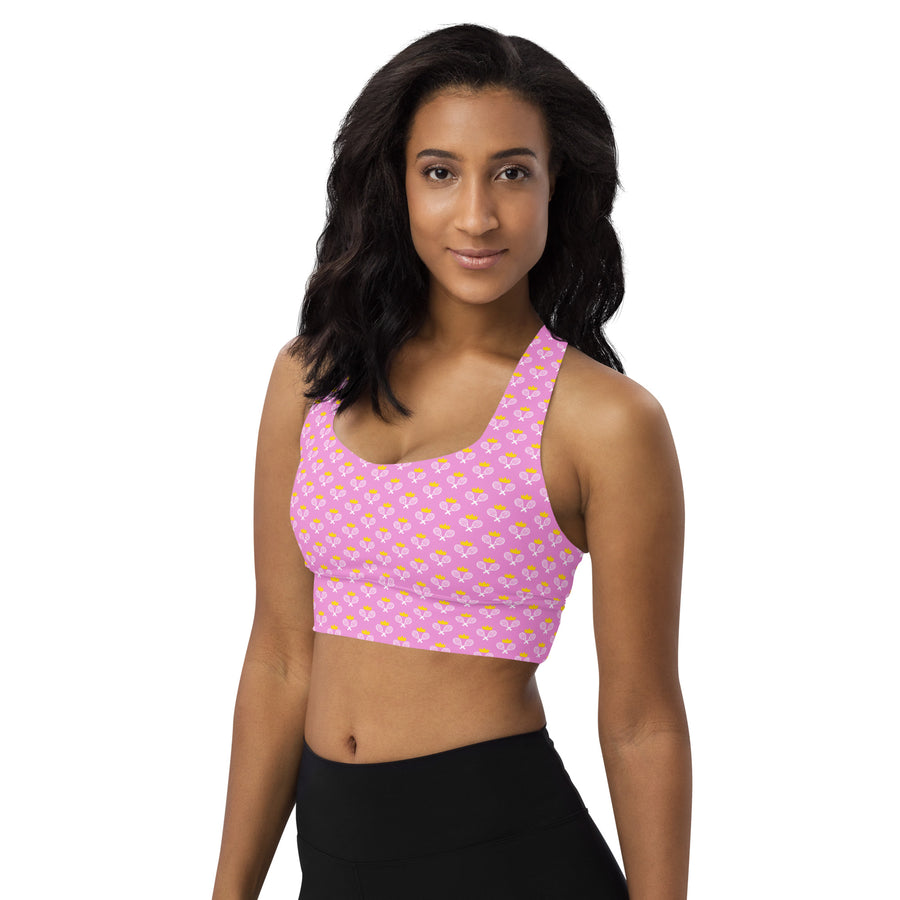 Via Venustas - "Queen of the Court" Longline Fitness Bra in Lavender Rose/White, Fitness Bra