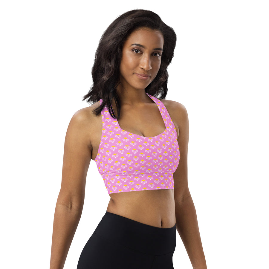 Via Venustas - "Queen of the Court" Longline Fitness Bra in Lavender Rose/White, Fitness Bra