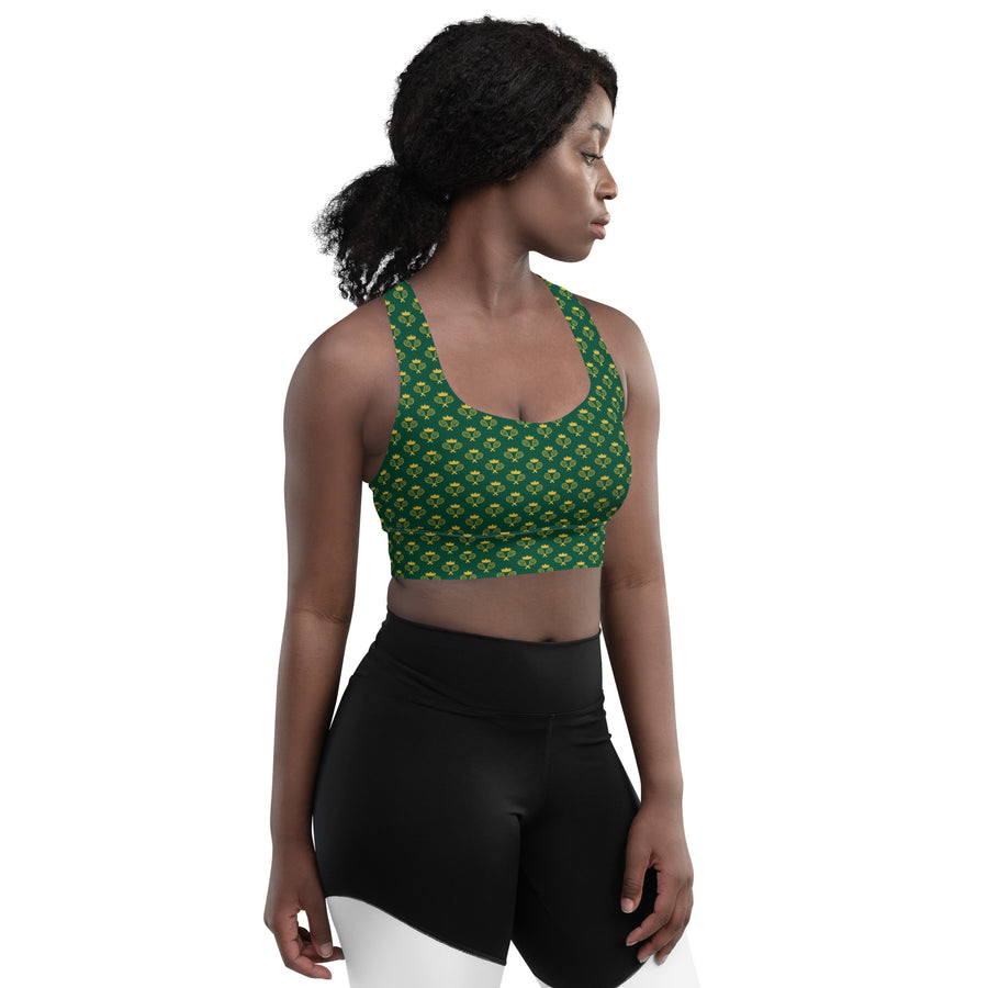 Via Venustas - Queen of the Court Longline Fitness Bra in British Racing Green/Old Gold, Fitness Bra