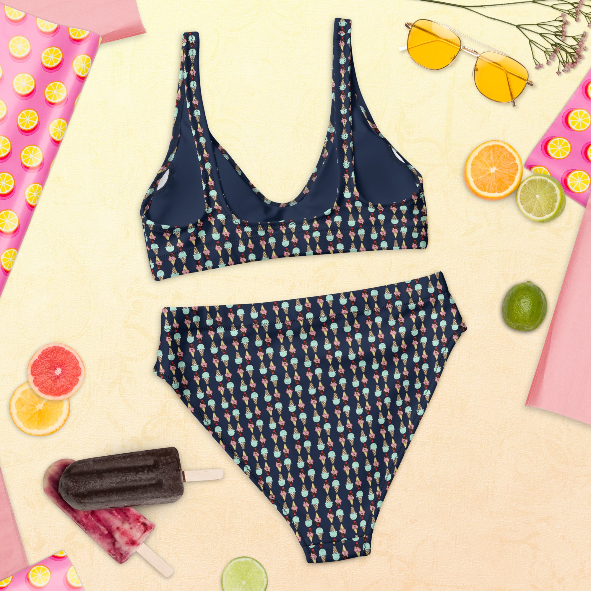 Via Venustas - Ice Cream Paradise High-Waisted Bikini in Navy, Swimwear