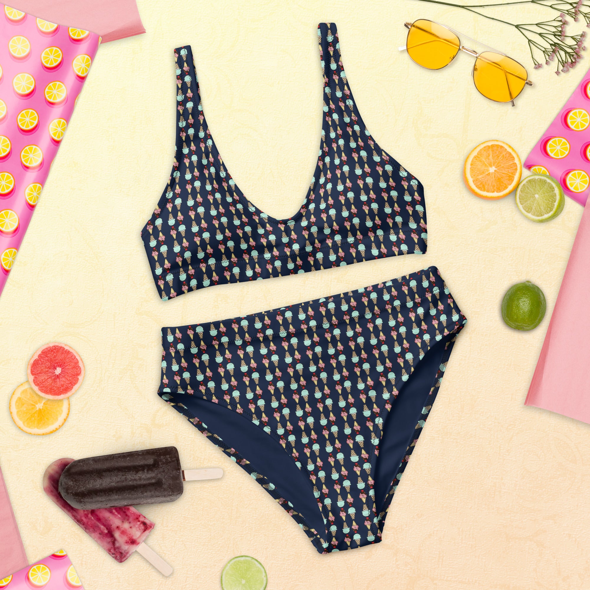 Via Venustas - Ice Cream Paradise High-Waisted Bikini in Navy, Swimwear