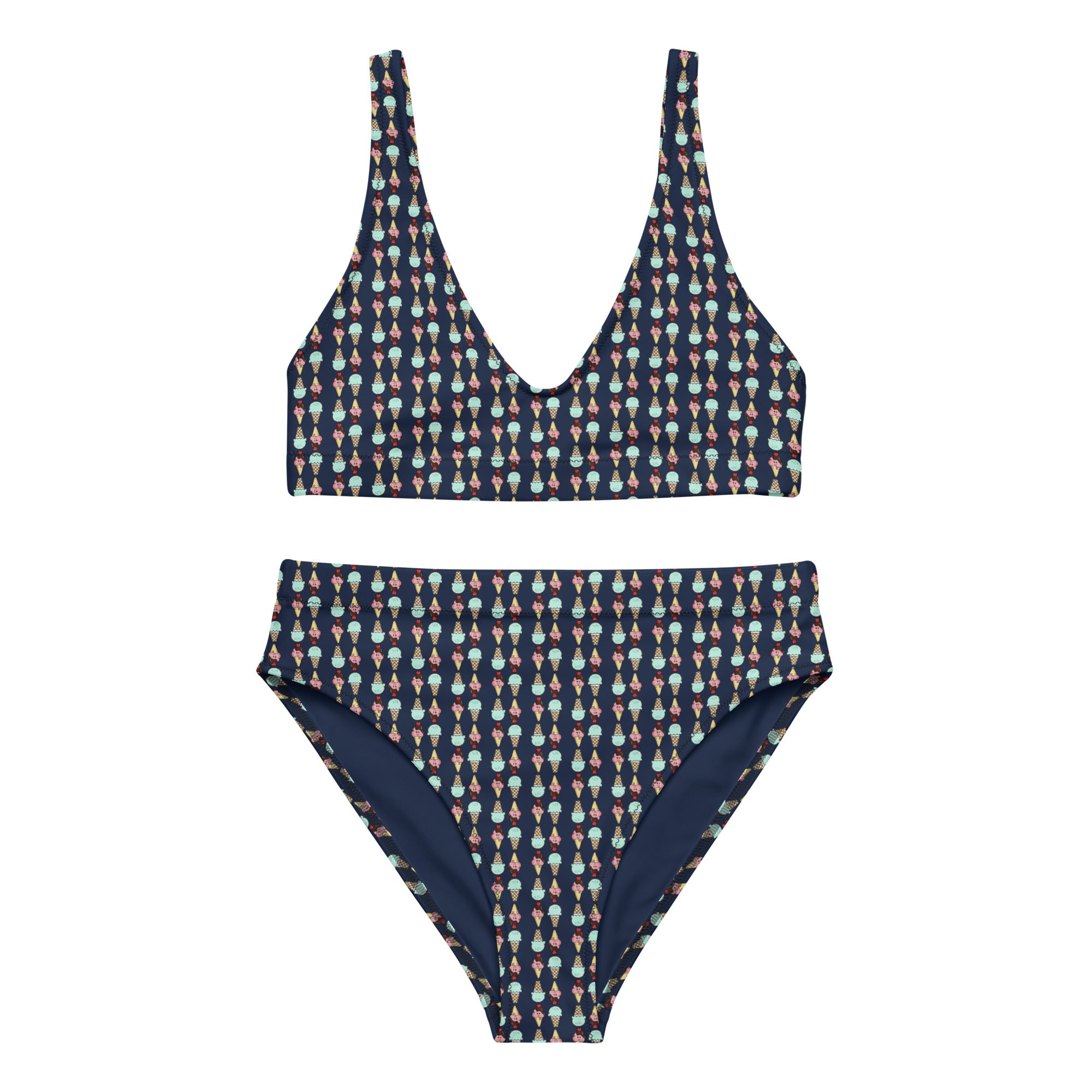 Via Venustas - Ice Cream Paradise High-Waisted Bikini in Navy, Swimwear, XS